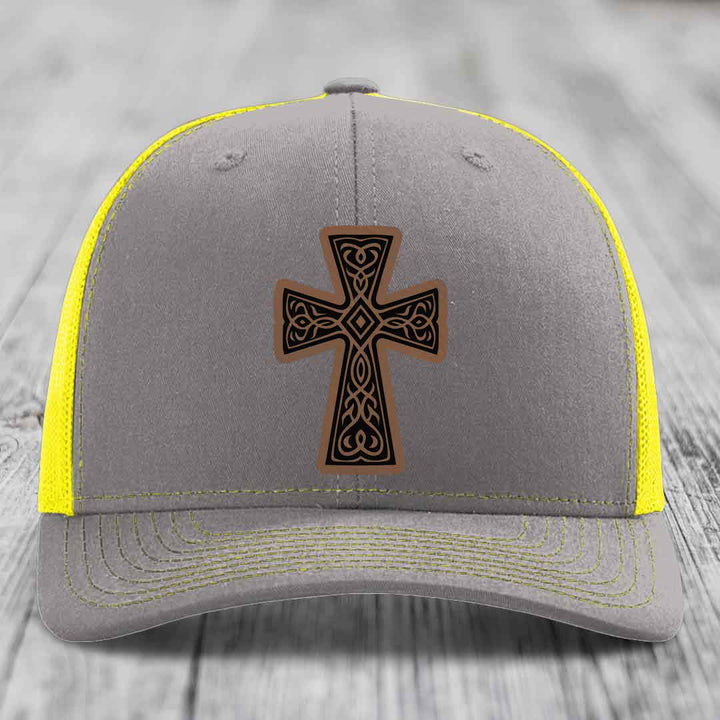 Graceforged Cross - Leather Patch Hat - Dark Brown to Black Patch - Richardson 112 Snapback Trucker Hat