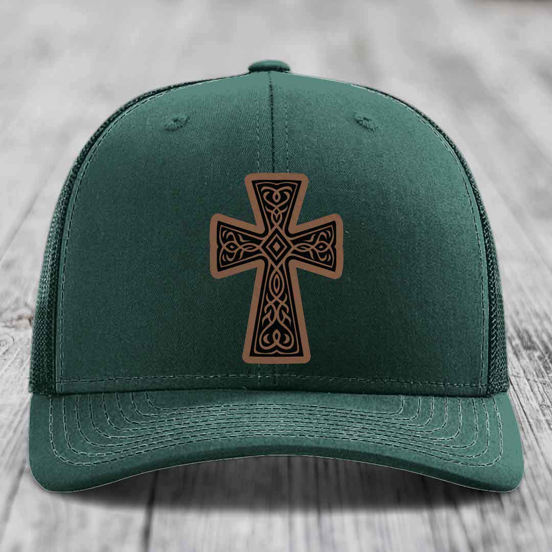 Graceforged Cross - Leather Patch Hat - Dark Brown to Black Patch - Richardson 112 Snapback Trucker Hat
