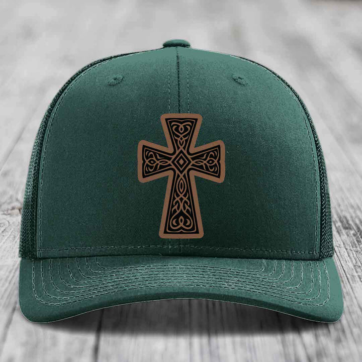 Graceforged Cross - Leather Patch Hat - Dark Brown to Black Patch - Richardson 112 Snapback Trucker Hat