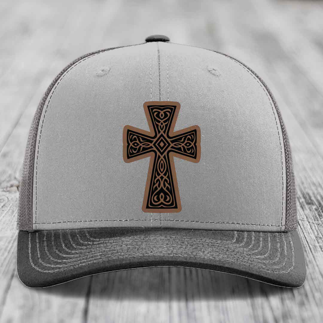 Graceforged Cross - Leather Patch Hat - Dark Brown to Black Patch - Richardson 112 Snapback Trucker Hat