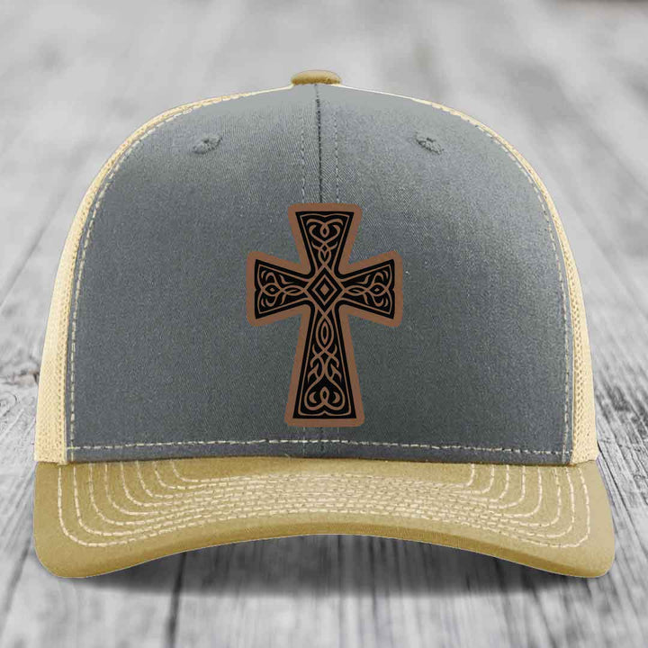 Graceforged Cross - Leather Patch Hat - Dark Brown to Black Patch - Richardson 112 Snapback Trucker Hat