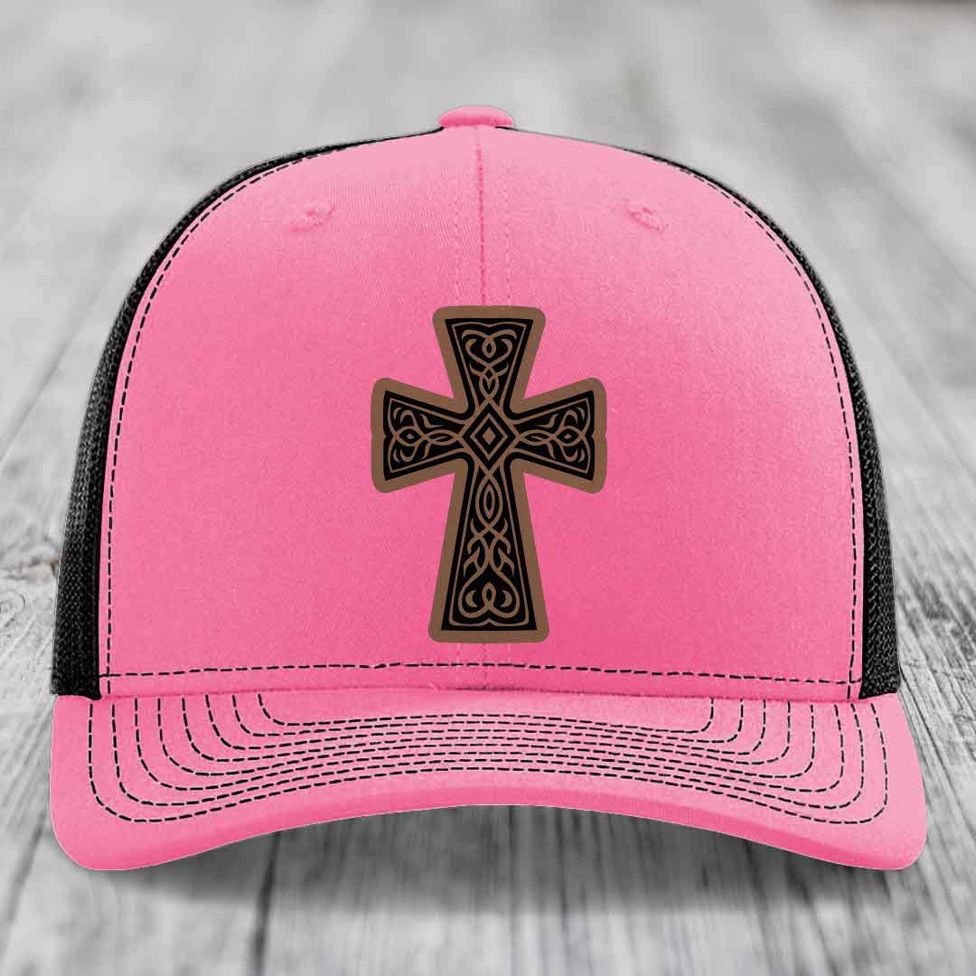 Graceforged Cross - Leather Patch Hat - Dark Brown to Black Patch - Richardson 112 Snapback Trucker Hat
