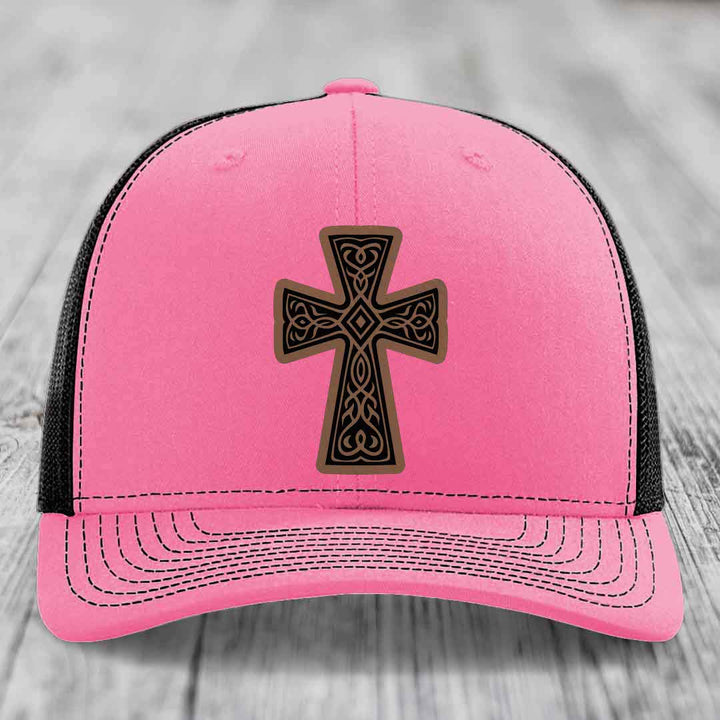 Graceforged Cross - Leather Patch Hat - Dark Brown to Black Patch - Richardson 112 Snapback Trucker Hat