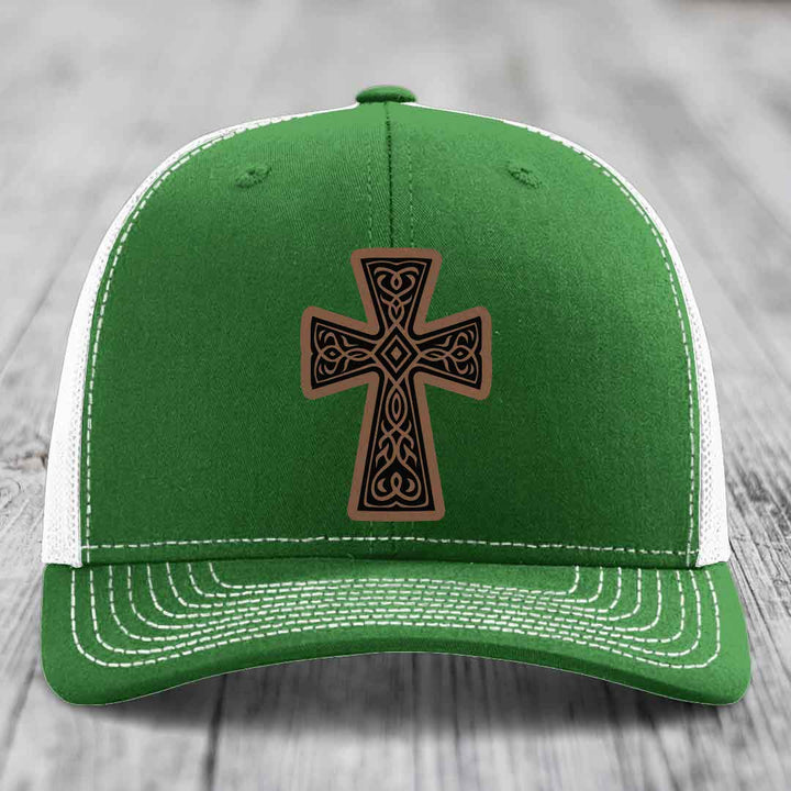 Graceforged Cross - Leather Patch Hat - Dark Brown to Black Patch - Richardson 112 Snapback Trucker Hat