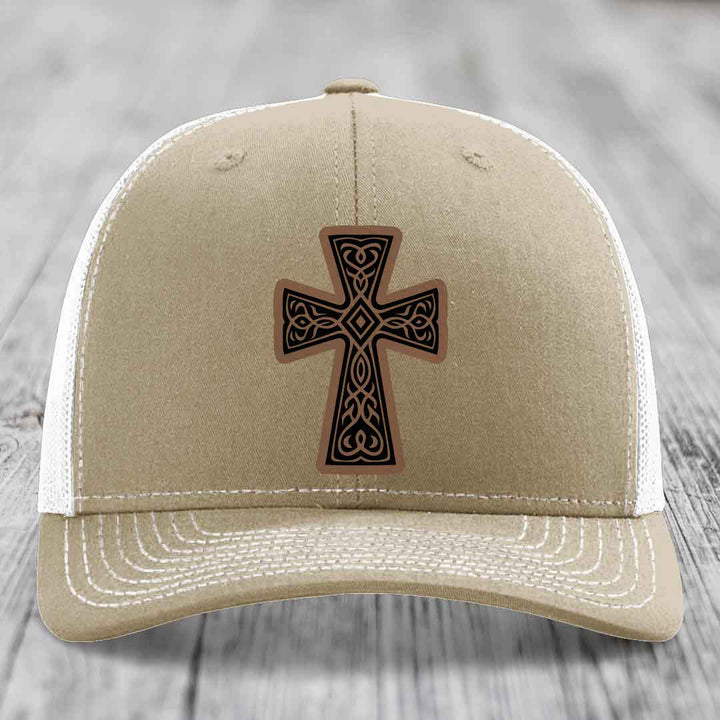 Graceforged Cross - Leather Patch Hat - Dark Brown to Black Patch - Richardson 112 Snapback Trucker Hat