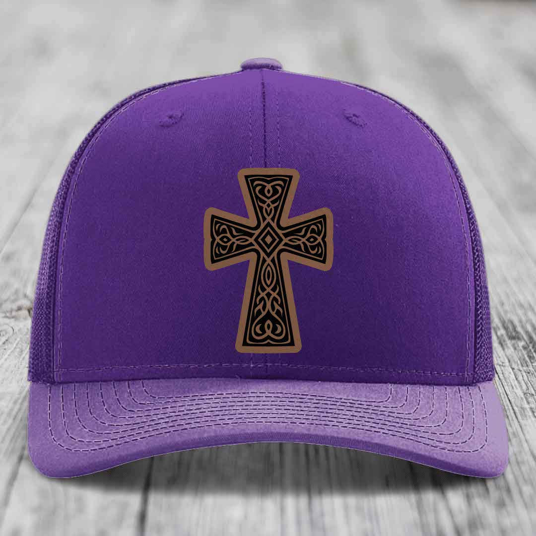 Graceforged Cross - Leather Patch Hat - Dark Brown to Black Patch - Richardson 112 Snapback Trucker Hat