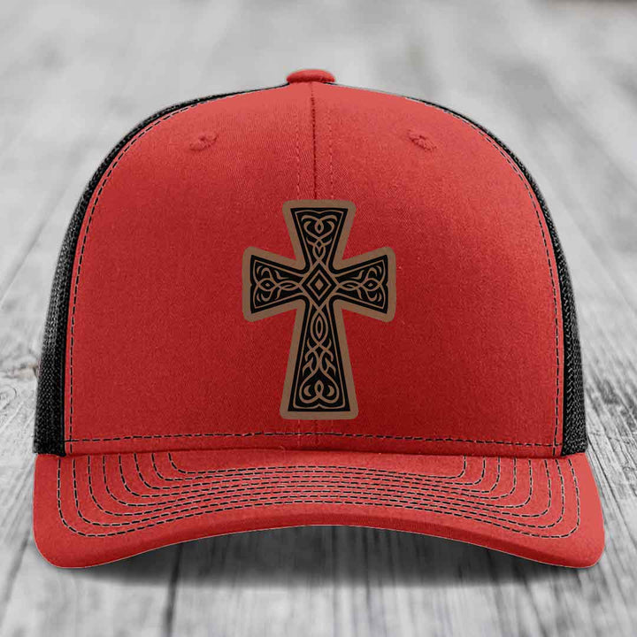 Graceforged Cross - Leather Patch Hat - Dark Brown to Black Patch - Richardson 112 Snapback Trucker Hat