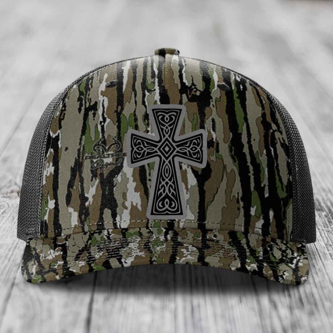 Graceforged Cross - Leather Patch Hat - Grey to Black Patch - Richardson 112PFP Snapback Trucker Hat