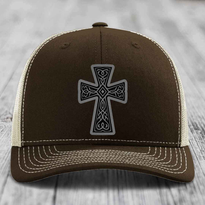 Graceforged Cross - Leather Patch Hat - Grey to Black Patch - Richardson 112 Snapback Trucker Hat