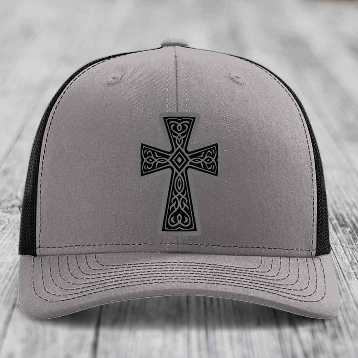Graceforged Cross - Leather Patch Hat - Grey to Black Patch - Richardson 112 Snapback Trucker Hat