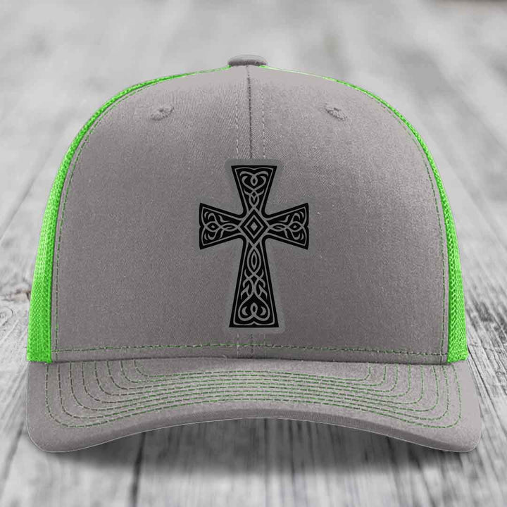 Graceforged Cross - Leather Patch Hat - Grey to Black Patch - Richardson 112 Snapback Trucker Hat