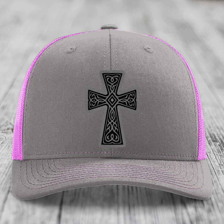 Graceforged Cross - Leather Patch Hat - Grey to Black Patch - Richardson 112 Snapback Trucker Hat