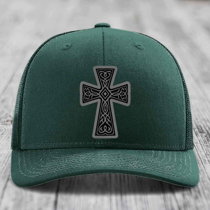 Graceforged Cross - Leather Patch Hat - Grey to Black Patch - Richardson 112 Snapback Trucker Hat