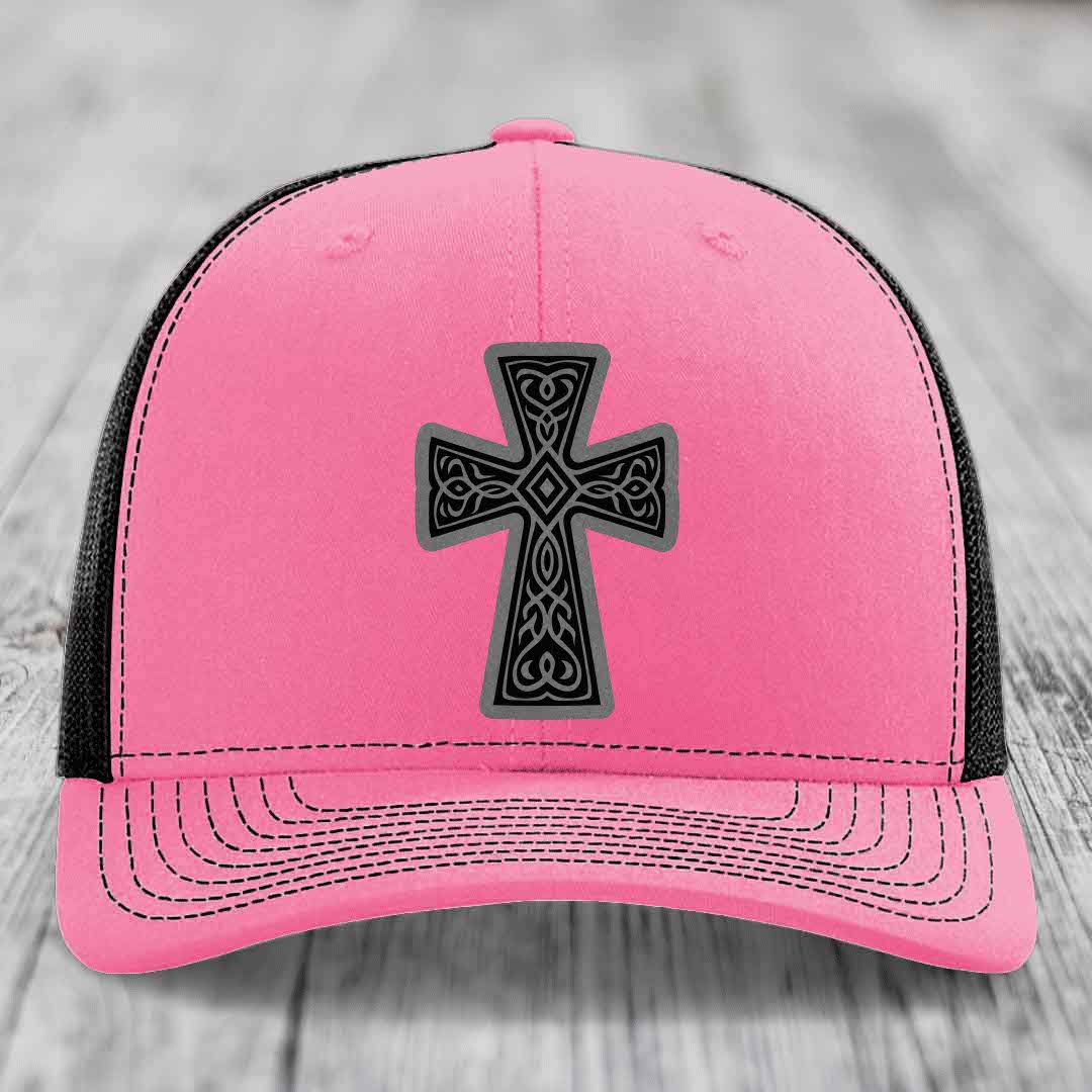 Graceforged Cross - Leather Patch Hat - Grey to Black Patch - Richardson 112 Snapback Trucker Hat