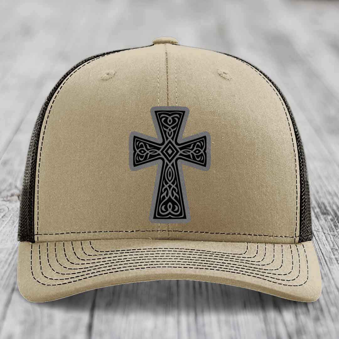 Graceforged Cross - Leather Patch Hat - Grey to Black Patch - Richardson 112 Snapback Trucker Hat
