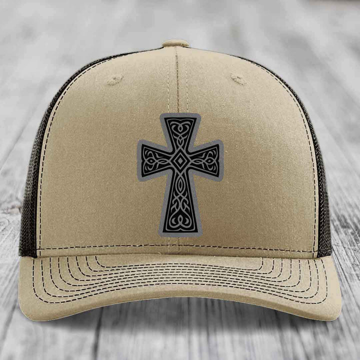 Graceforged Cross - Leather Patch Hat - Grey to Black Patch - Richardson 112 Snapback Trucker Hat