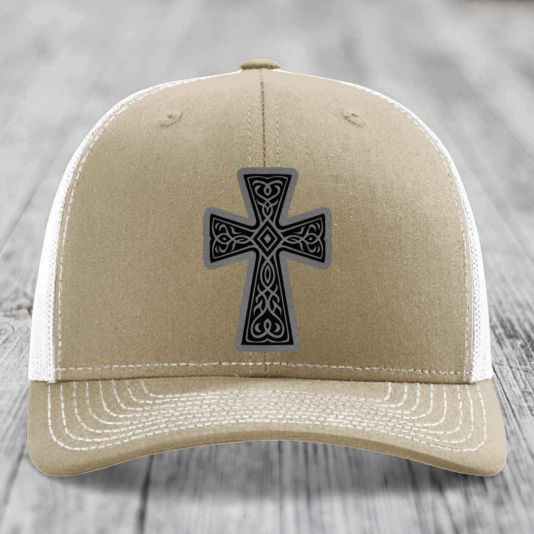 Graceforged Cross - Leather Patch Hat - Grey to Black Patch - Richardson 112 Snapback Trucker Hat