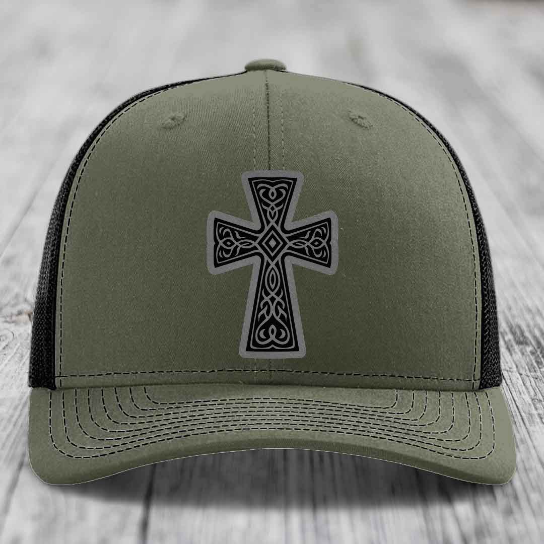 Graceforged Cross - Leather Patch Hat - Grey to Black Patch - Richardson 112 Snapback Trucker Hat