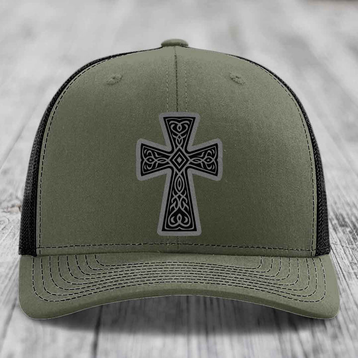 Graceforged Cross - Leather Patch Hat - Grey to Black Patch - Richardson 112 Snapback Trucker Hat