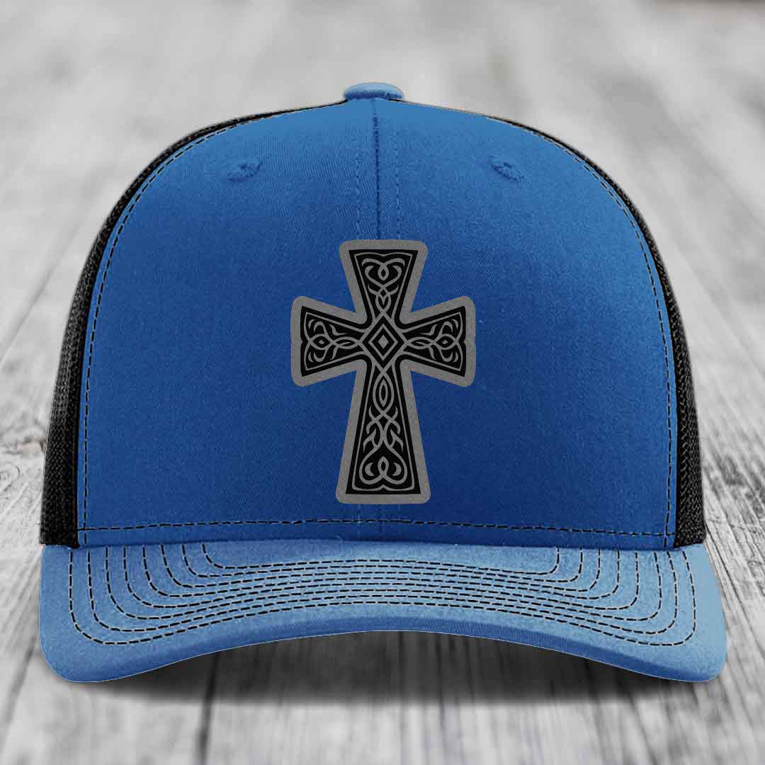 Graceforged Cross - Leather Patch Hat - Grey to Black Patch - Richardson 112 Snapback Trucker Hat