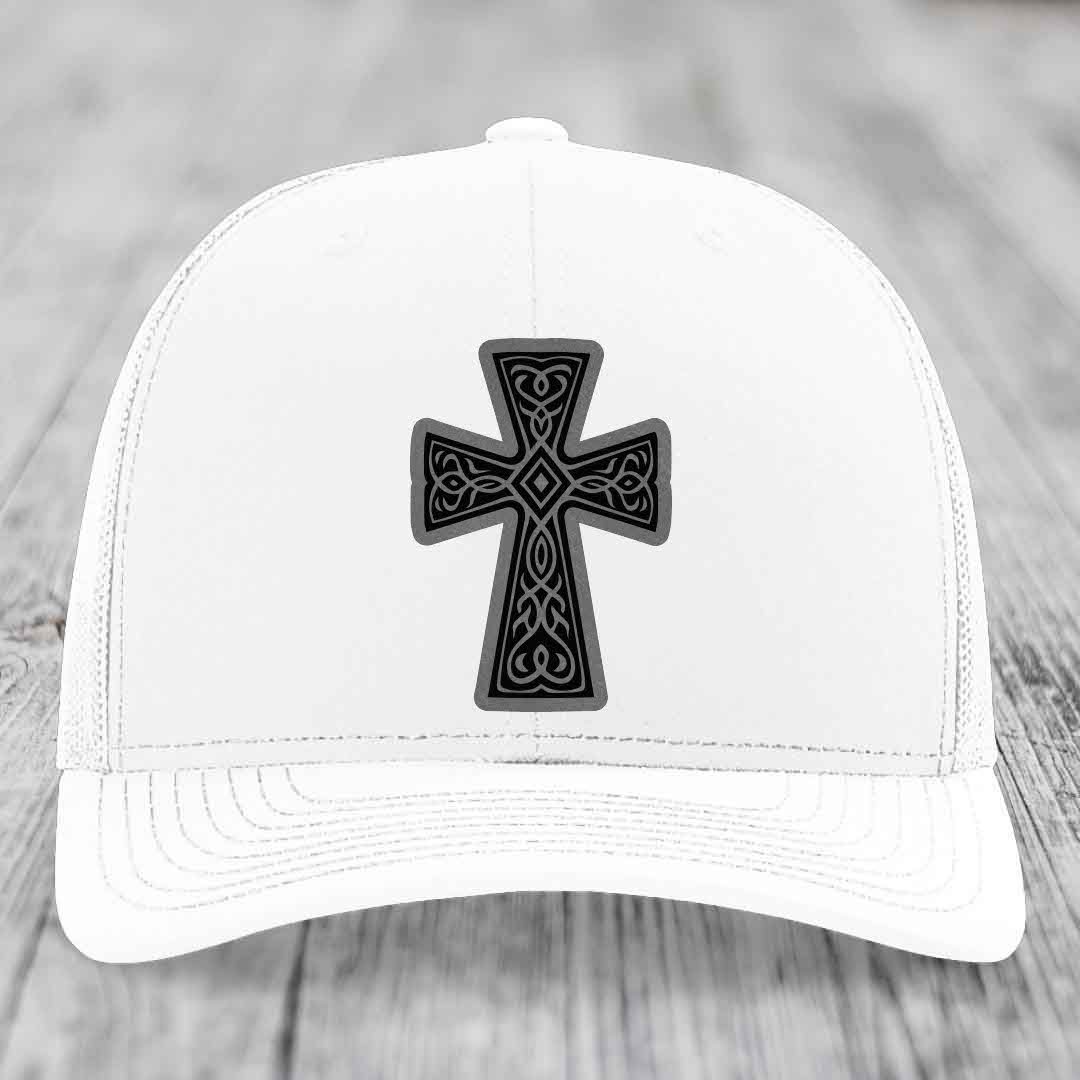 Graceforged Cross - Leather Patch Hat - Grey to Black Patch - Richardson 112 Snapback Trucker Hat