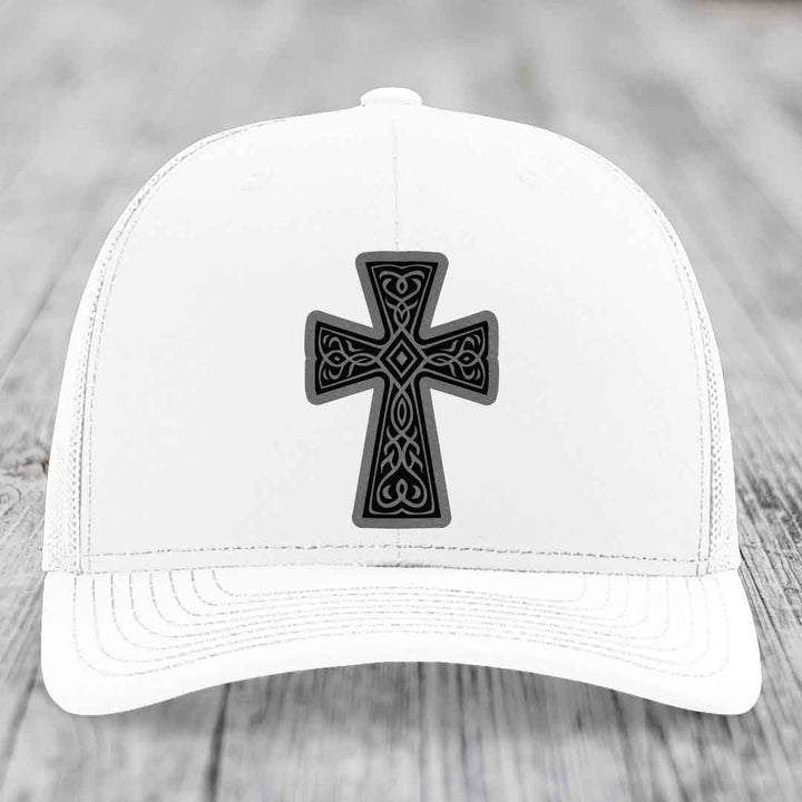 Graceforged Cross - Leather Patch Hat - Grey to Black Patch - Richardson 112 Snapback Trucker Hat