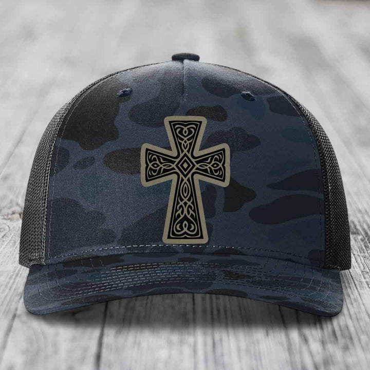 Graceforged Cross - Leather Patch Hat - Light Brown to Black Patch - Richardson 112PFP Snapback Trucker Hat