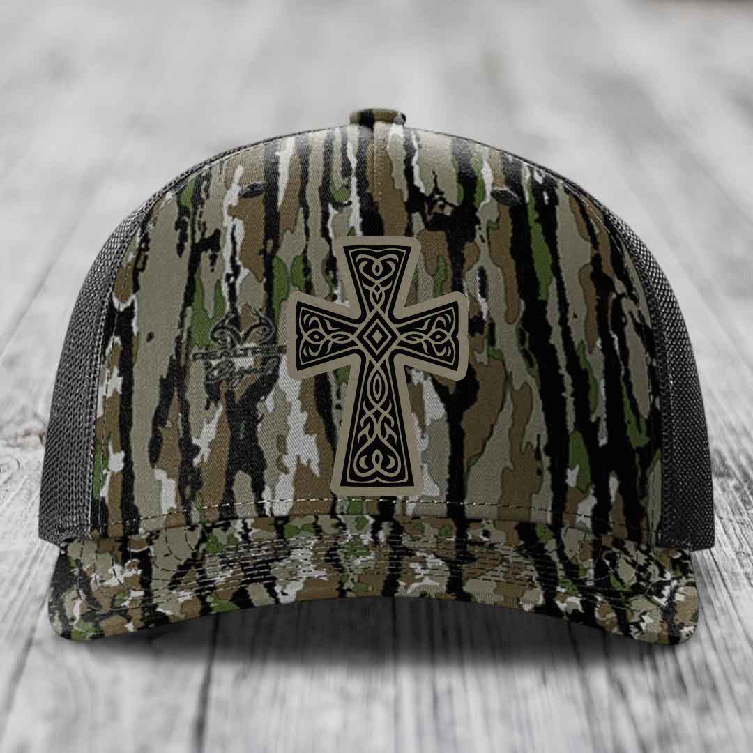 Graceforged Cross - Leather Patch Hat - Light Brown to Black Patch - Richardson 112PFP Snapback Trucker Hat