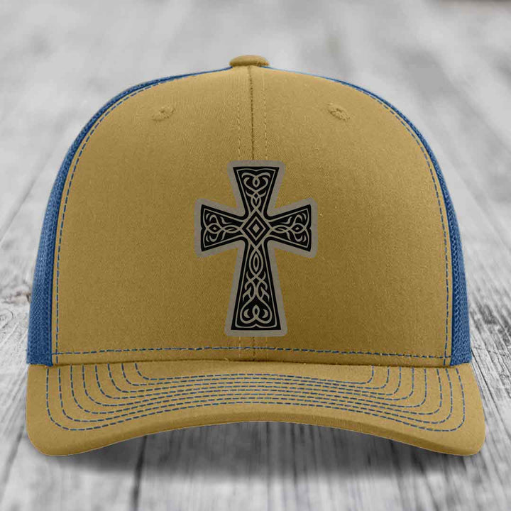 Graceforged Cross - Leather Patch Hat - Light Brown to Black Patch - Richardson 112 Snapback Trucker Hat