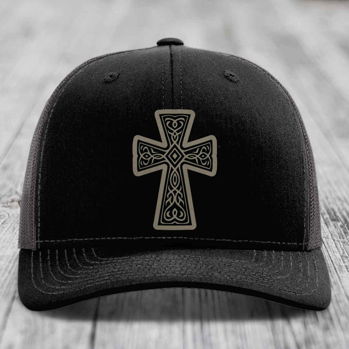 Graceforged Cross - Leather Patch Hat - Light Brown to Black Patch - Richardson 112 Snapback Trucker Hat