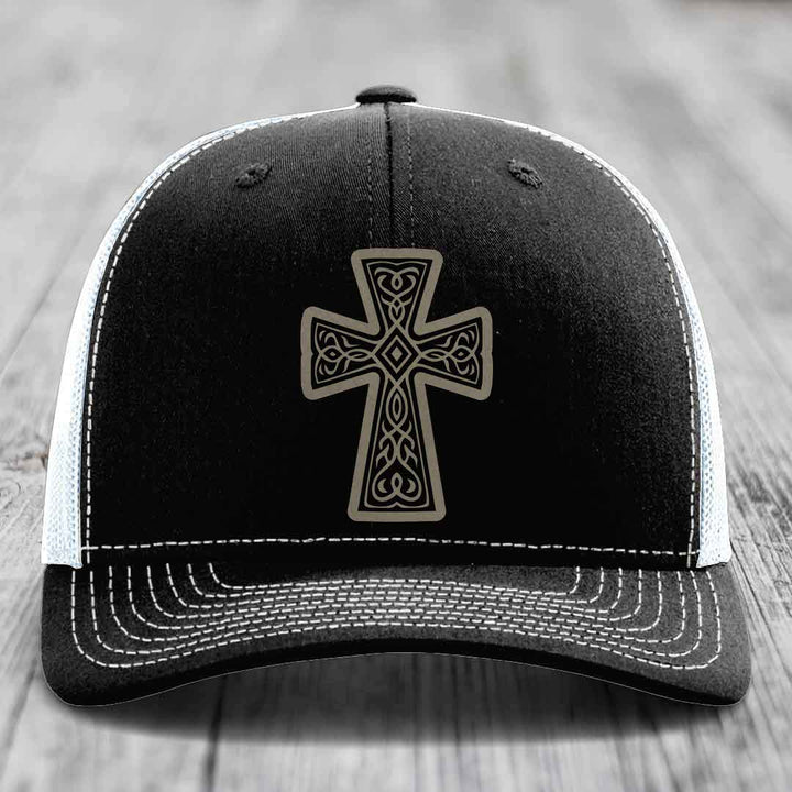 Graceforged Cross - Leather Patch Hat - Light Brown to Black Patch - Richardson 112 Snapback Trucker Hat