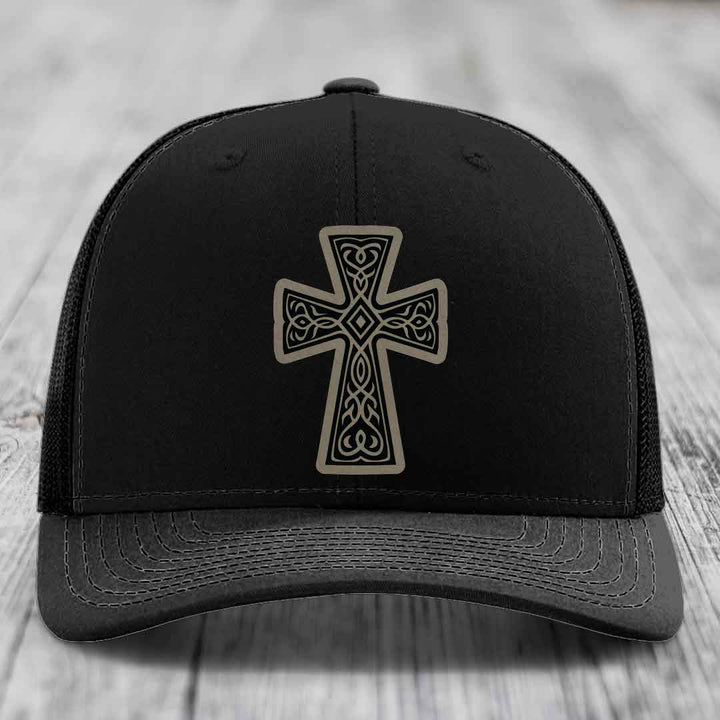 Graceforged Cross - Leather Patch Hat - Light Brown to Black Patch - Richardson 112 Snapback Trucker Hat
