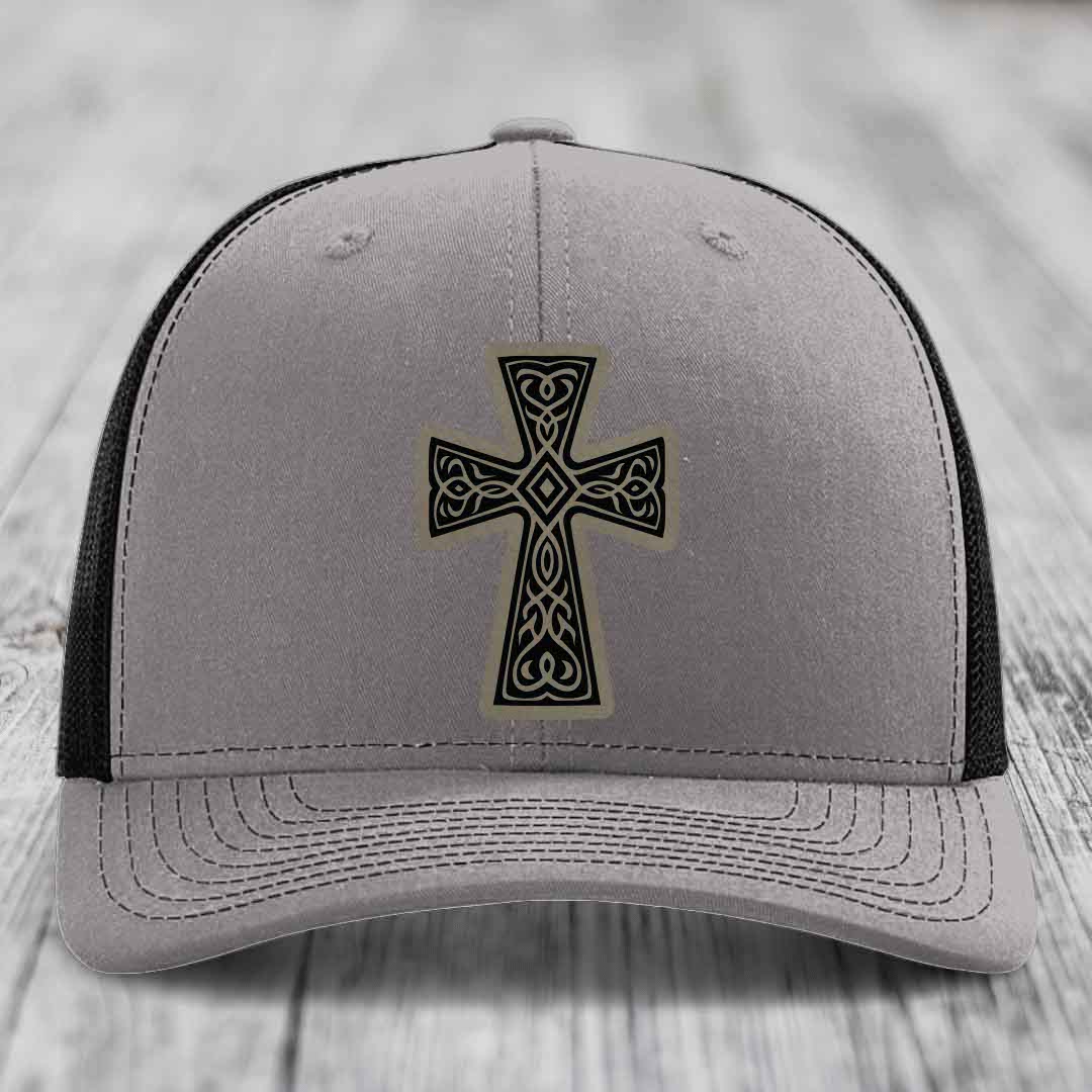 Graceforged Cross - Leather Patch Hat - Light Brown to Black Patch - Richardson 112 Snapback Trucker Hat