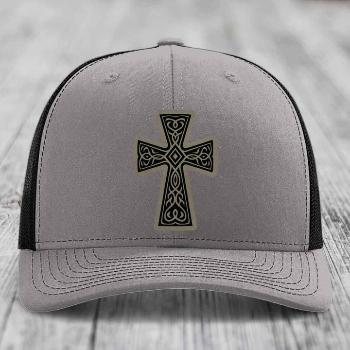 Graceforged Cross - Leather Patch Hat - Light Brown to Black Patch - Richardson 112 Snapback Trucker Hat