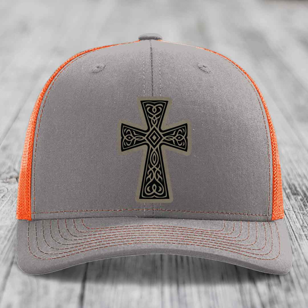 Graceforged Cross - Leather Patch Hat - Light Brown to Black Patch - Richardson 112 Snapback Trucker Hat