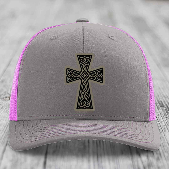 Graceforged Cross - Leather Patch Hat - Light Brown to Black Patch - Richardson 112 Snapback Trucker Hat