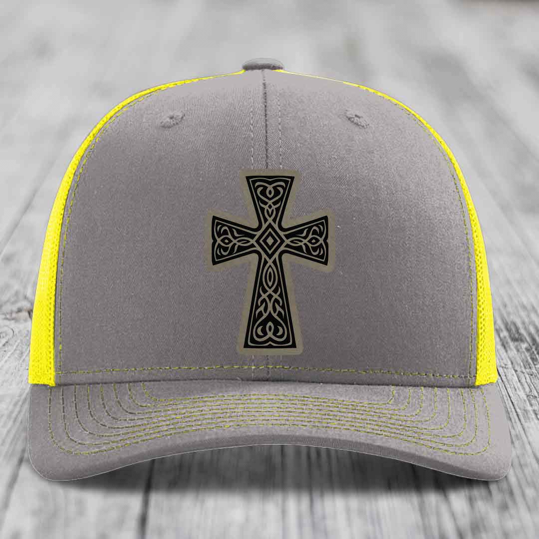 Graceforged Cross - Leather Patch Hat - Light Brown to Black Patch - Richardson 112 Snapback Trucker Hat