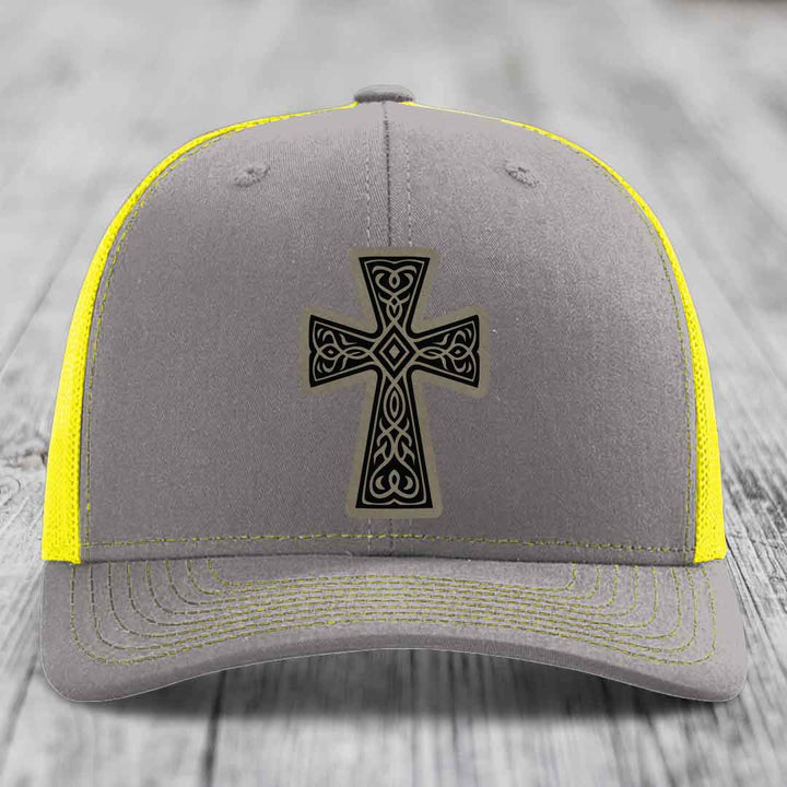Graceforged Cross - Leather Patch Hat - Light Brown to Black Patch - Richardson 112 Snapback Trucker Hat