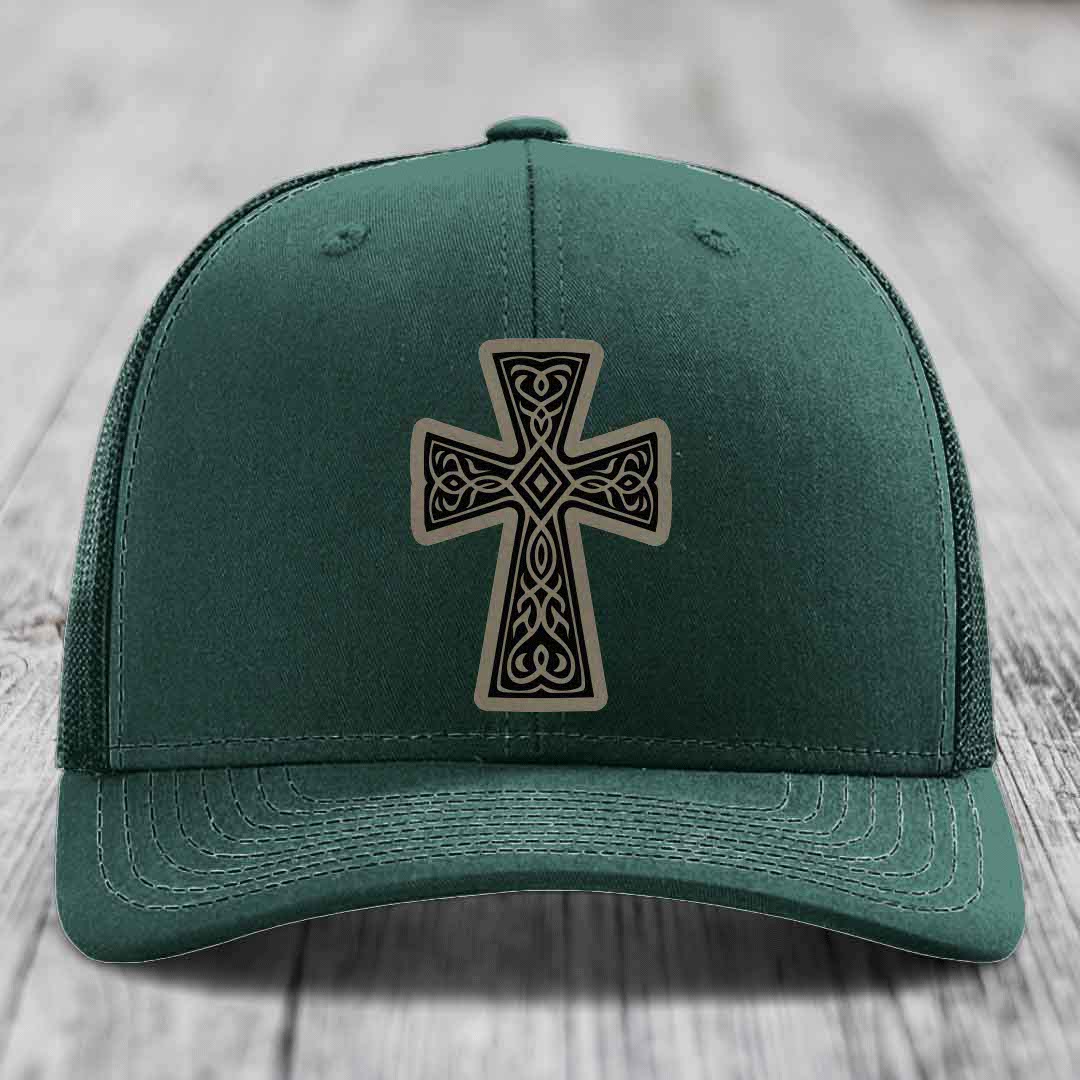 Graceforged Cross - Leather Patch Hat - Light Brown to Black Patch - Richardson 112 Snapback Trucker Hat