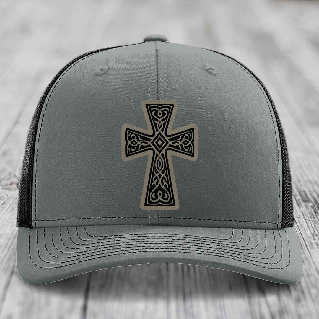 Graceforged Cross - Leather Patch Hat - Light Brown to Black Patch - Richardson 112 Snapback Trucker Hat