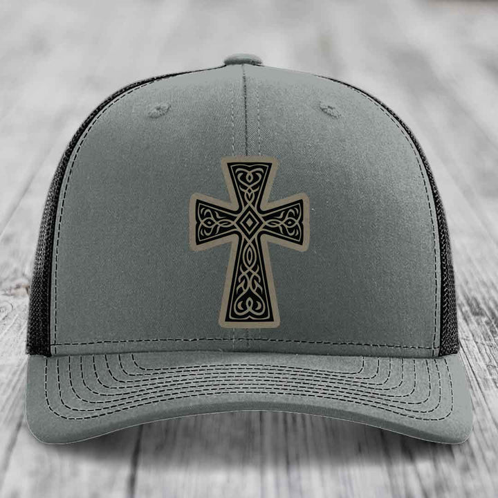 Graceforged Cross - Leather Patch Hat - Light Brown to Black Patch - Richardson 112 Snapback Trucker Hat