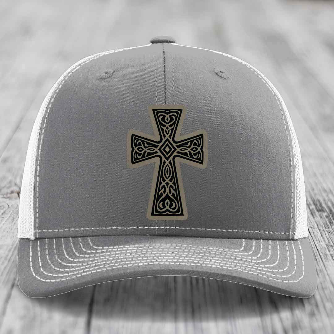 Graceforged Cross - Leather Patch Hat - Light Brown to Black Patch - Richardson 112 Snapback Trucker Hat