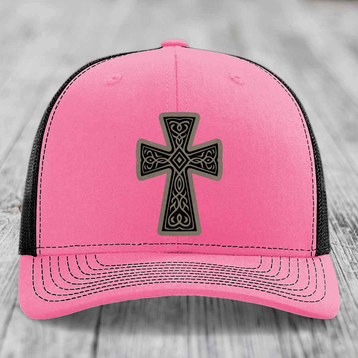 Graceforged Cross - Leather Patch Hat - Light Brown to Black Patch - Richardson 112 Snapback Trucker Hat