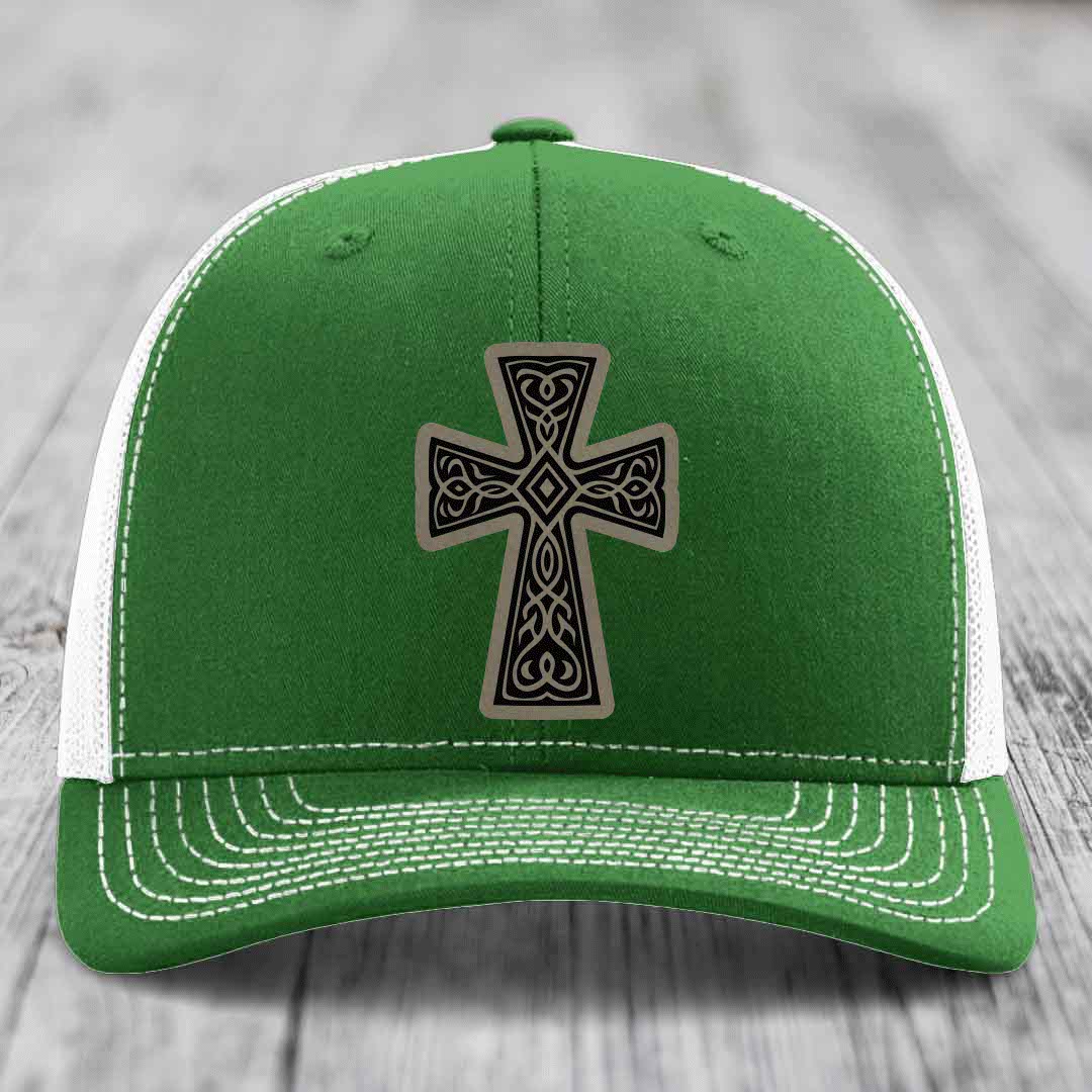 Graceforged Cross - Leather Patch Hat - Light Brown to Black Patch - Richardson 112 Snapback Trucker Hat