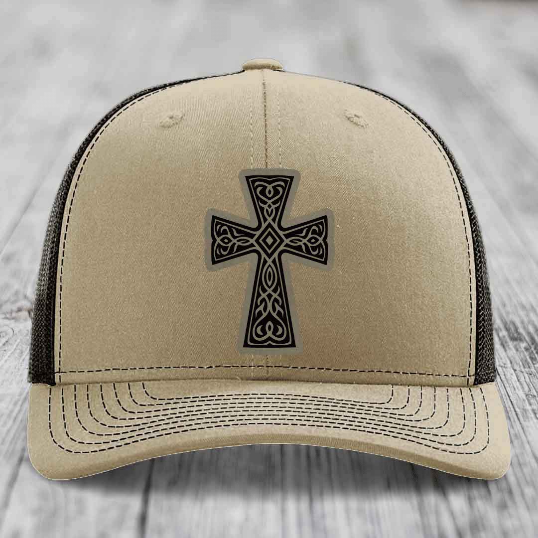 Graceforged Cross - Leather Patch Hat - Light Brown to Black Patch - Richardson 112 Snapback Trucker Hat