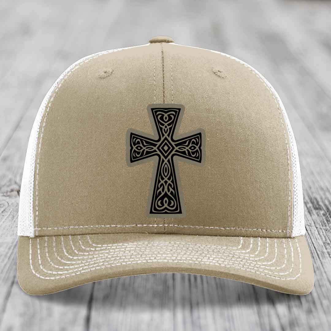 Graceforged Cross - Leather Patch Hat - Light Brown to Black Patch - Richardson 112 Snapback Trucker Hat