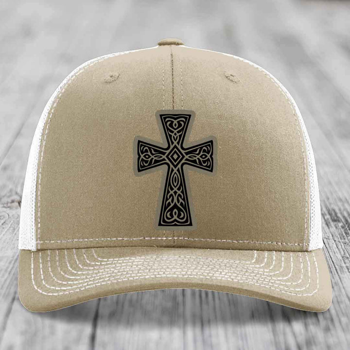 Graceforged Cross - Leather Patch Hat - Light Brown to Black Patch - Richardson 112 Snapback Trucker Hat