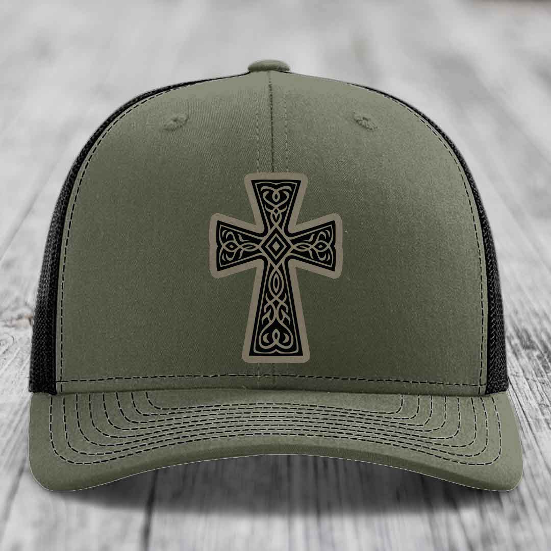 Graceforged Cross - Leather Patch Hat - Light Brown to Black Patch - Richardson 112 Snapback Trucker Hat