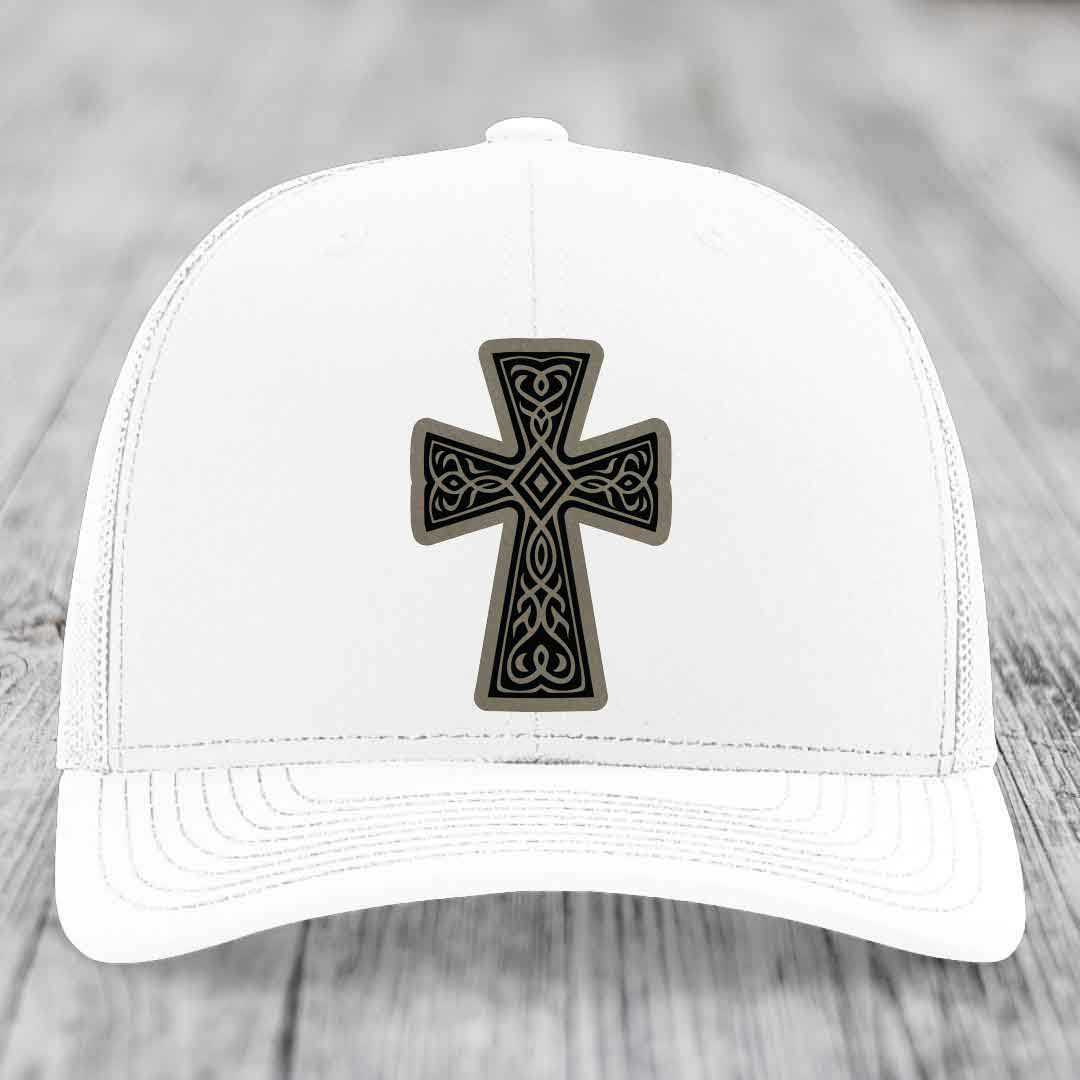 Graceforged Cross - Leather Patch Hat - Light Brown to Black Patch - Richardson 112 Snapback Trucker Hat