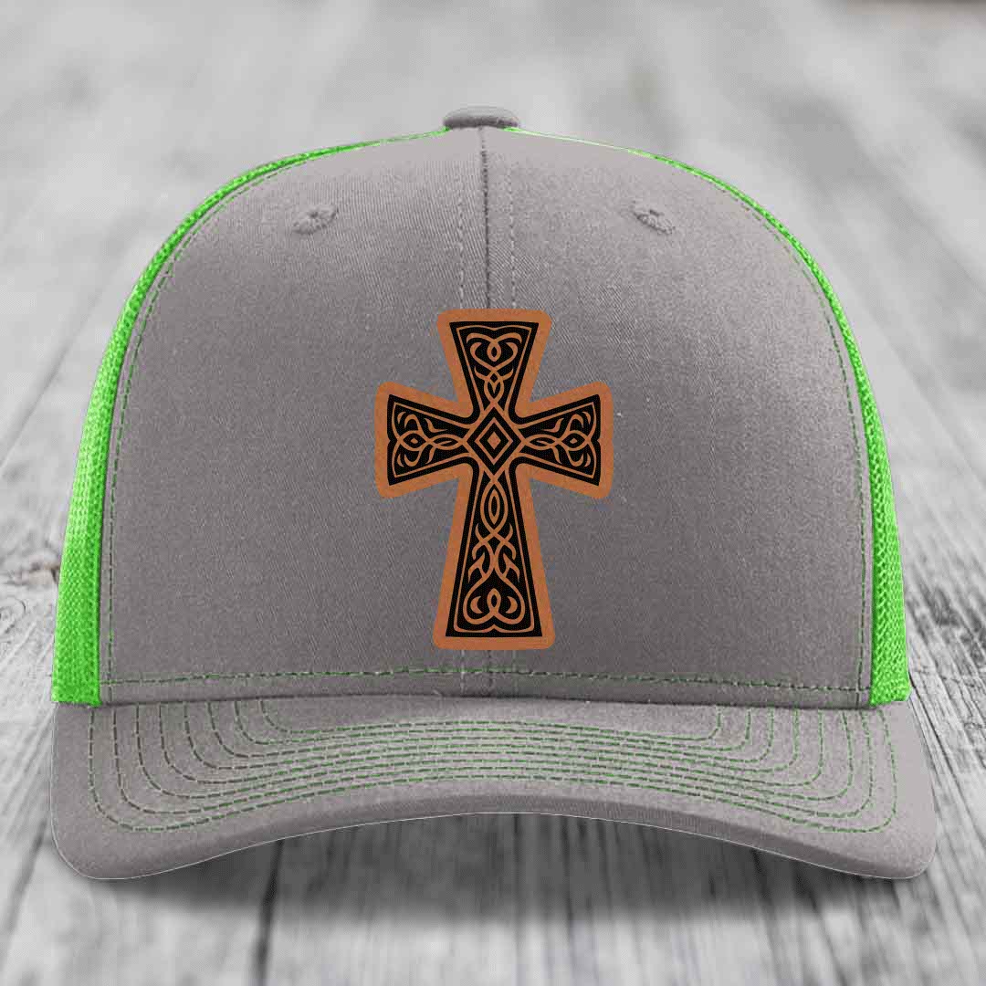 Graceforged Cross - Leather Patch Hat - Rawhide to Black Patch - Richardson 112 Snapback Trucker Hat